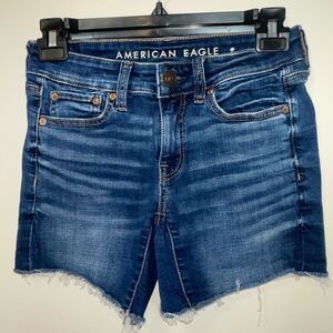 American Eagle frayed hem hi rise denim cutoff shorts jeans sz 0